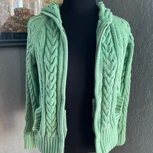 GAP Early 2000s Mint Cable-Knit Zip Hoodie Sweater Sz Large